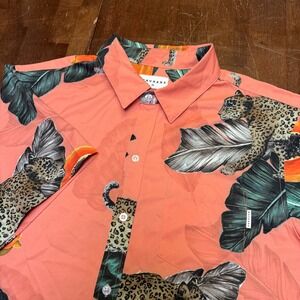 Mavrans Button Up Shirt Mens XL Orange Leopard Papaya Tropical reCOCOBLEND